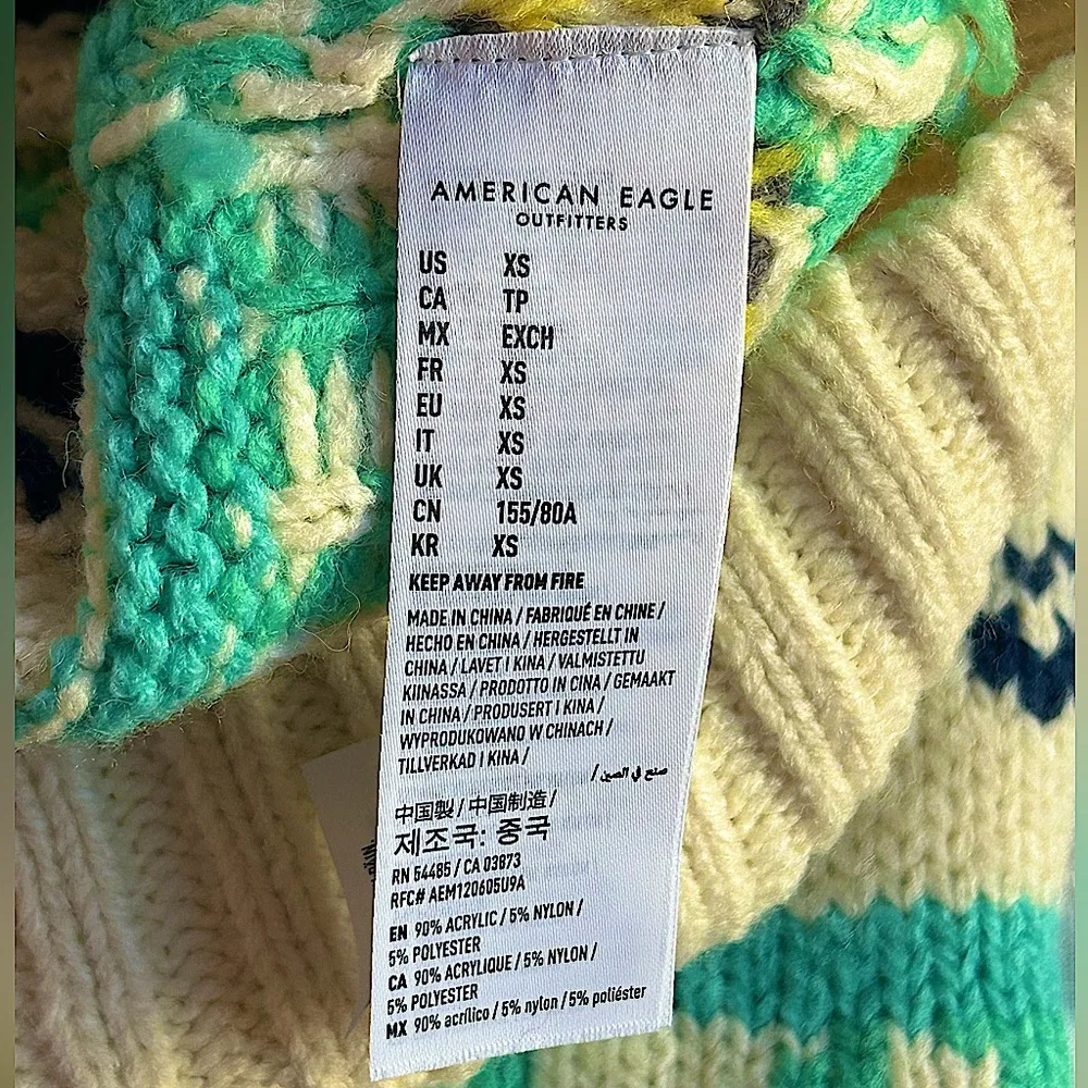 American Eagle cozy chunky oversized Fairisle mock neck 90’s vibes sweater in XS - Image 5