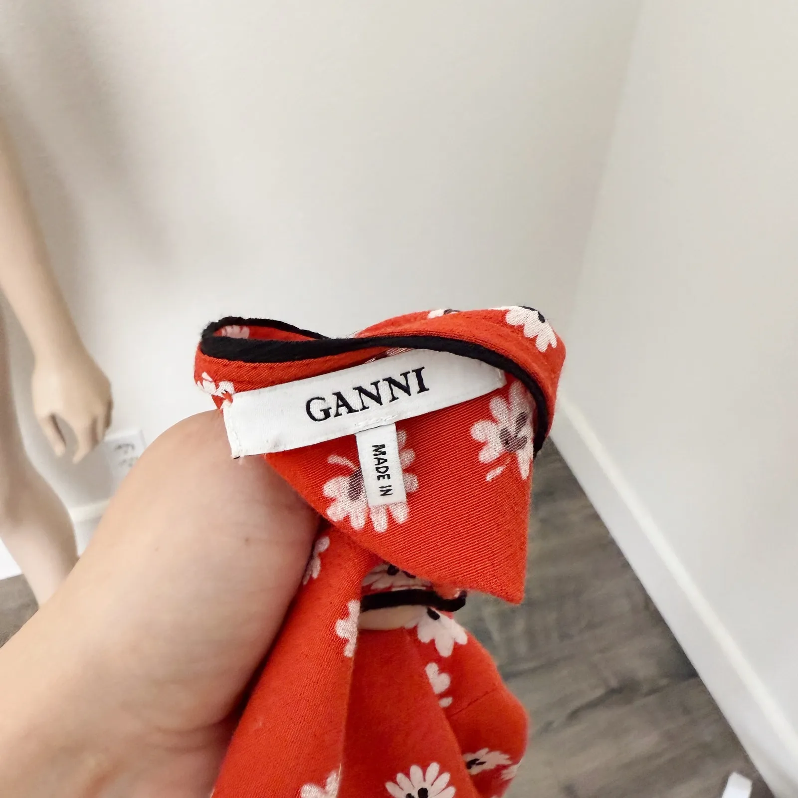 [Ganni] Silvery Crepe V-Neck Floral Print Wrap Red Apple Maxi Dress Size Large L - Image 11