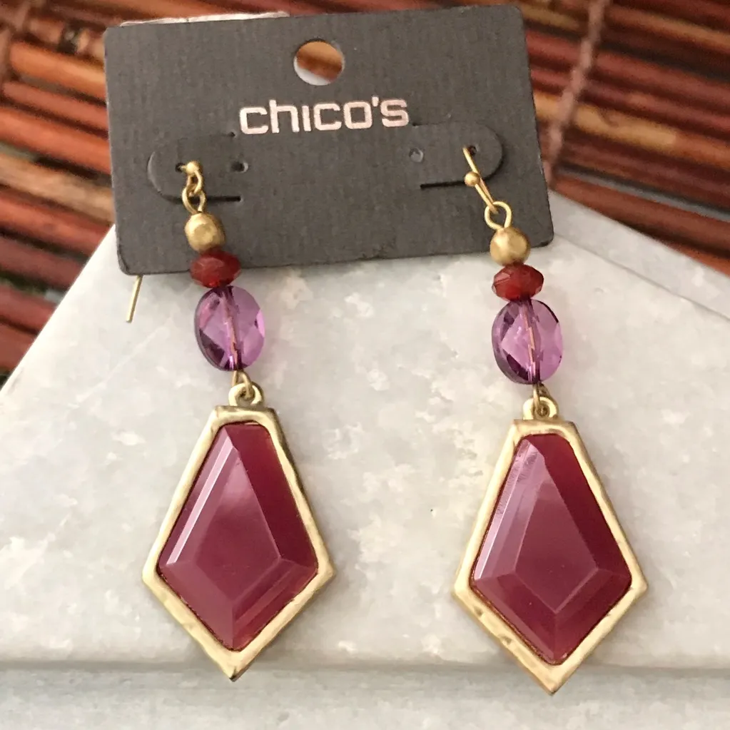 Chico’s Dangle Earrings Red & Purple NWT - Image 5