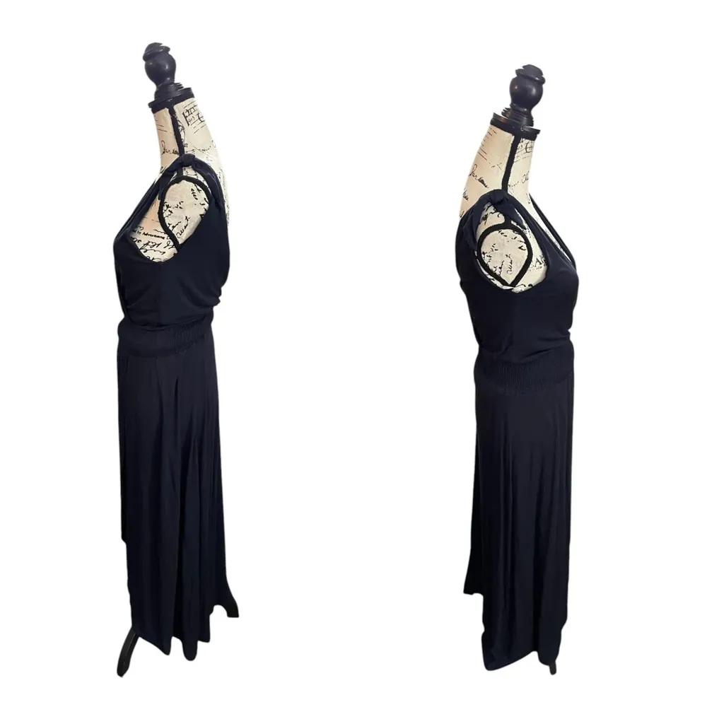 Lulus Maxi wrap Dress Surplice Neckline Navy Blue Size Small Formal Tie Straps - Image 3