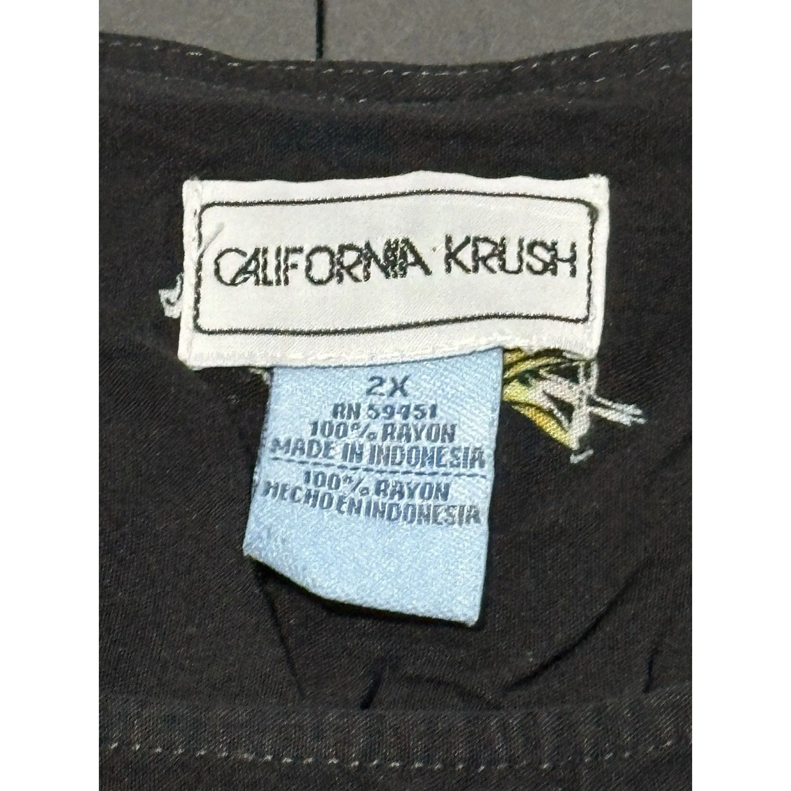 Vintage California Krush Sleeveless Floral Button Front Collared Dress 2X Black - Image 3