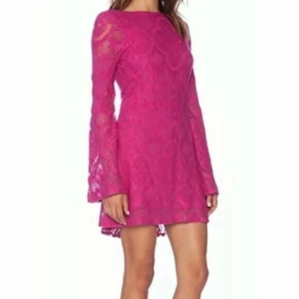 Nightcap 4 Dress Women Large‎ Pink Lace Open Back Bell Sleeve Boho Boatneck New - Image 2