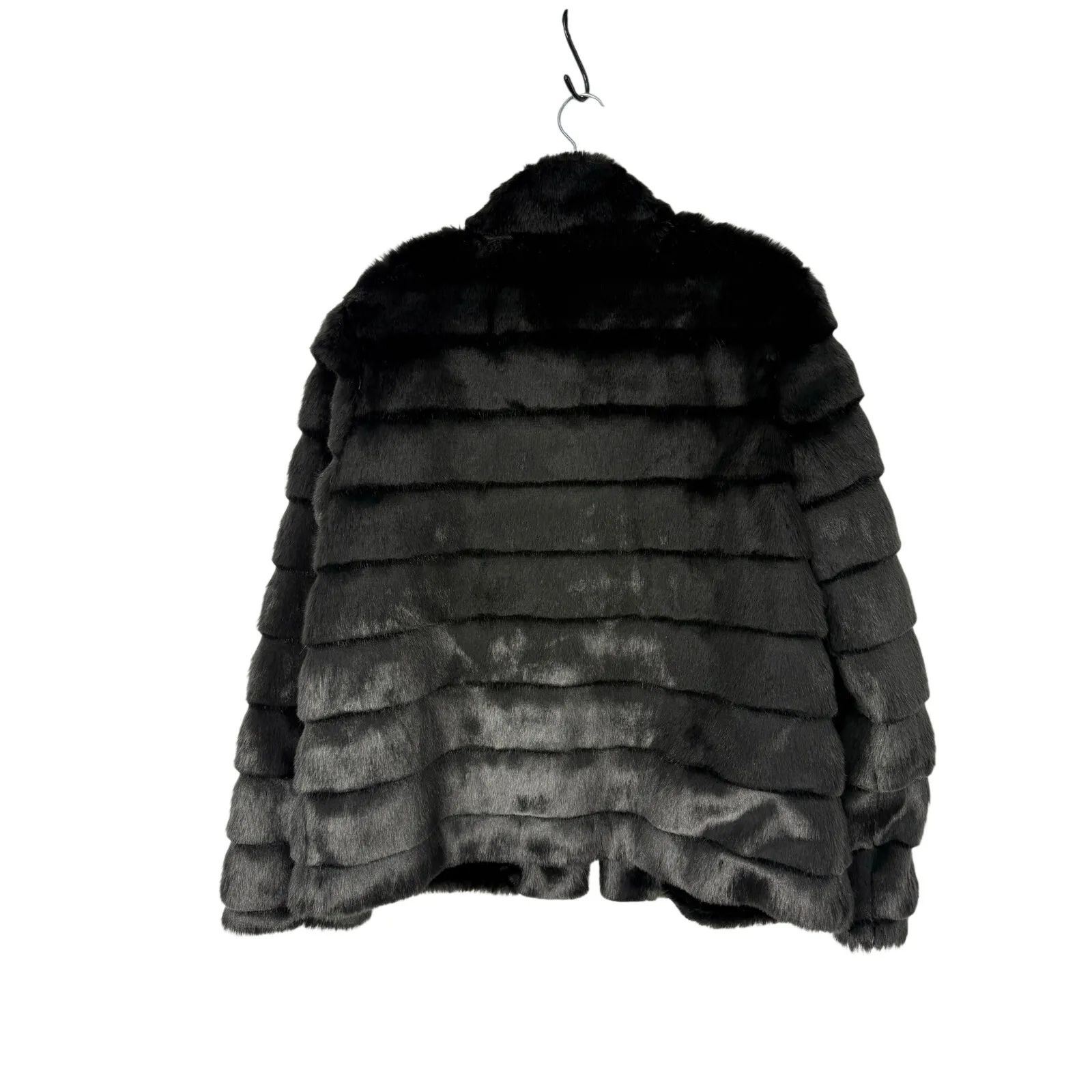 Karl Lagerfeld Paris Faux Fur Jacket L Black Plush Coat Luxe Winter - Image 3