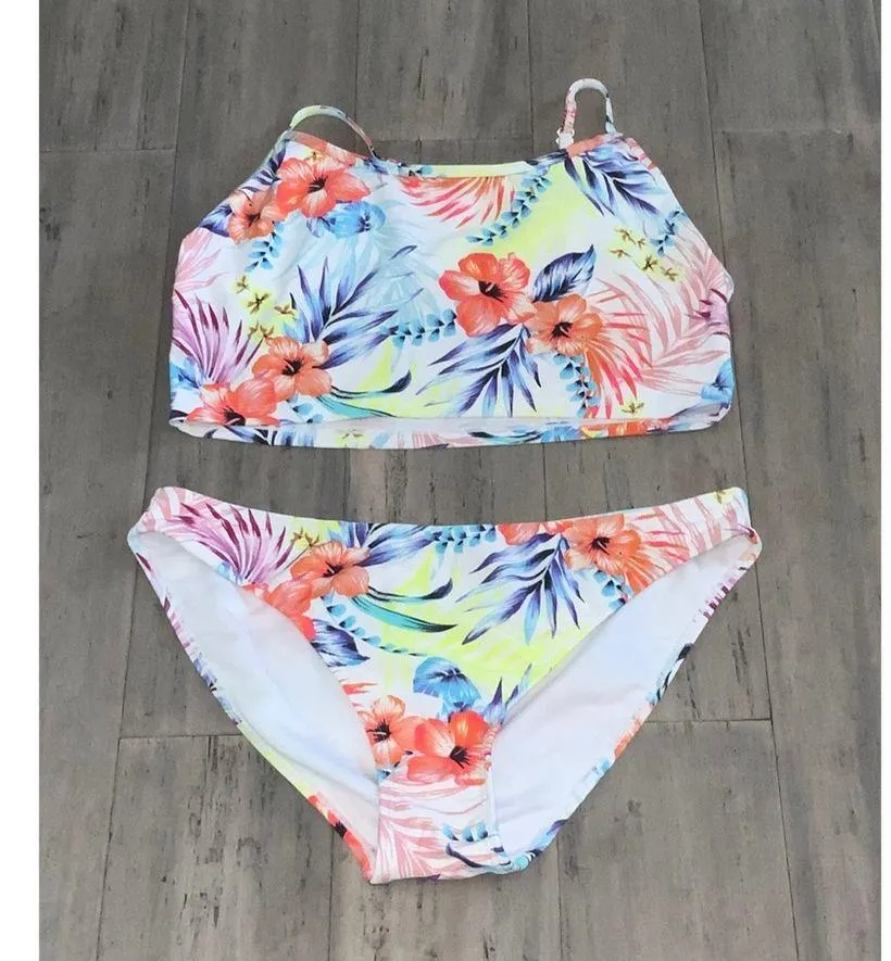 Endless Waves Tropical Bikini Swimsuit Set with Sporty Crop Top Jr L 11 - Image 2