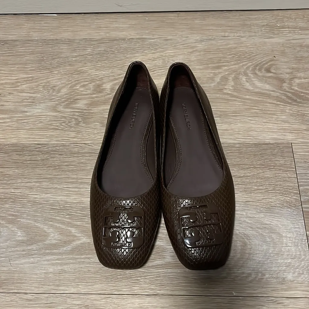 TORY BURCH (NWOT) Georgia Snakeskin Ballet Flat, Chocolate Brown, Size 6.5 - Image 2