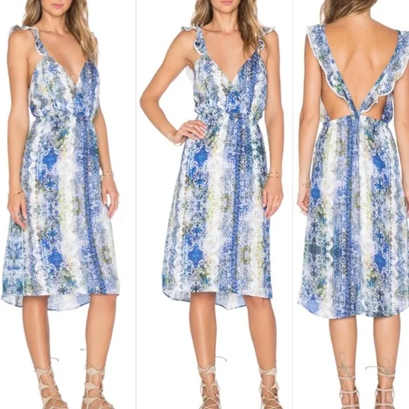 Revolve Tularosa Willa open back criss cross ruffle watercolor midi dress Size S - Image 2