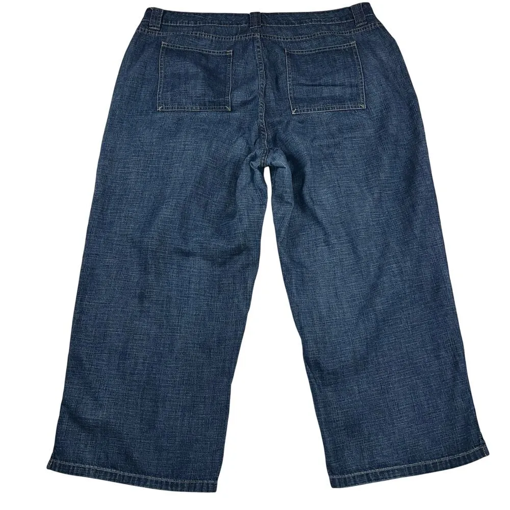 LL Bean Women’s Wide Leg Chambray Weight Denim Cropped Pants Jeans Size 16 Blue - Image 6