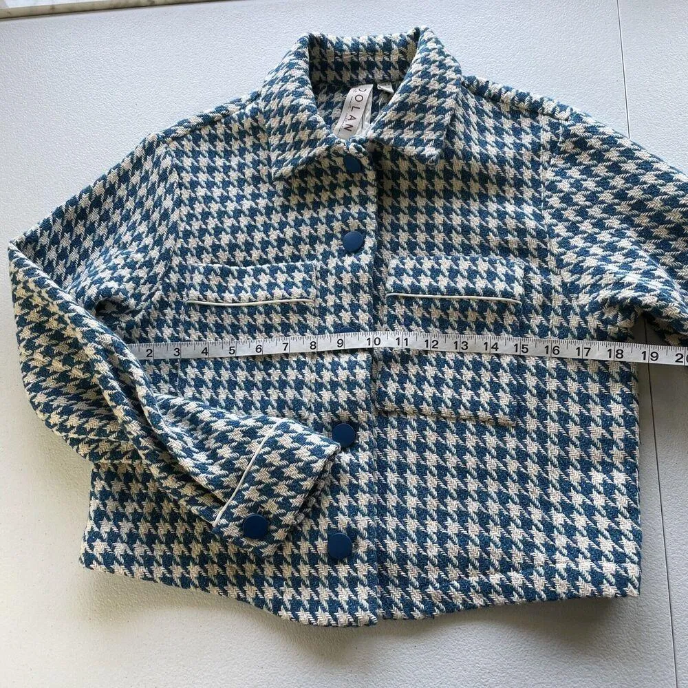 Anthropologie Dolan Left Coast Cropped Jacket Women XS Blue Houndstooth Print - Image 14