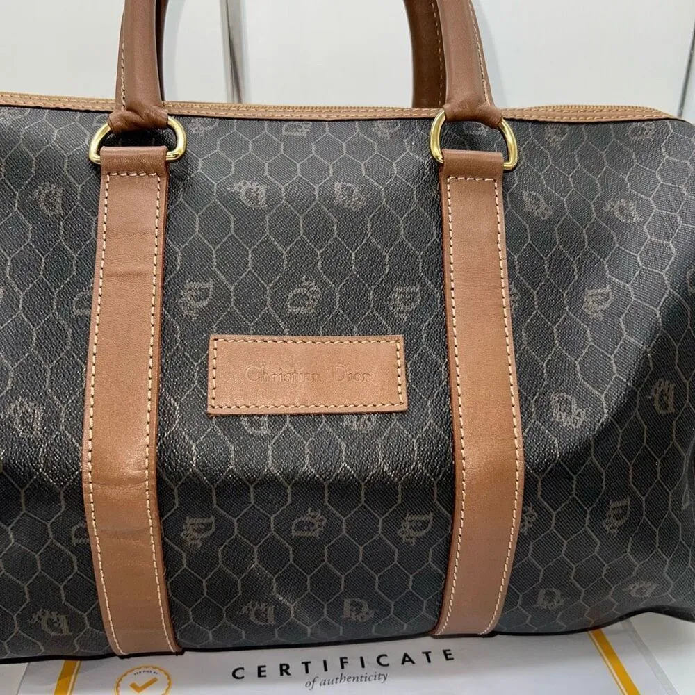 Christian Dior Black Brown Monogram Trotter Honeycomb Boston Duffle Bag With Loc - Image 3