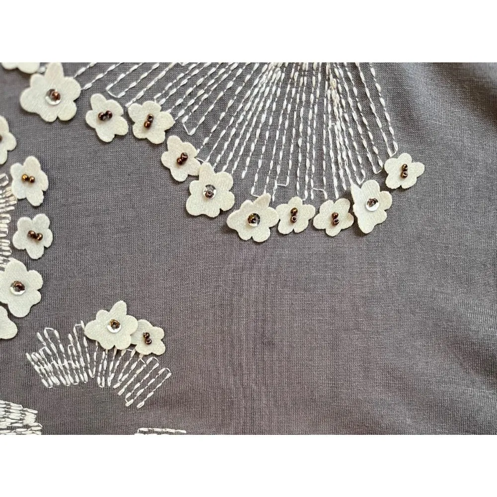 Rocha John Rocha UK 12 US 8 Dress Tunic Ireland Flowers Viscose Knit Jersey Gray - Image 3