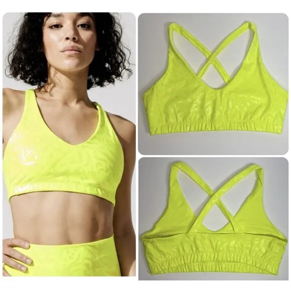 Carbon38 Action Bra 2.0 In  Neon Yellow Leopard Takara Shine Women’s Size M - Image 2