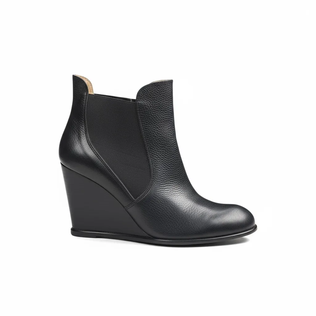 Corso Como Edgy Biker Wedge Heel Platform Leather Boots Booties Black 9.5M - Image 2