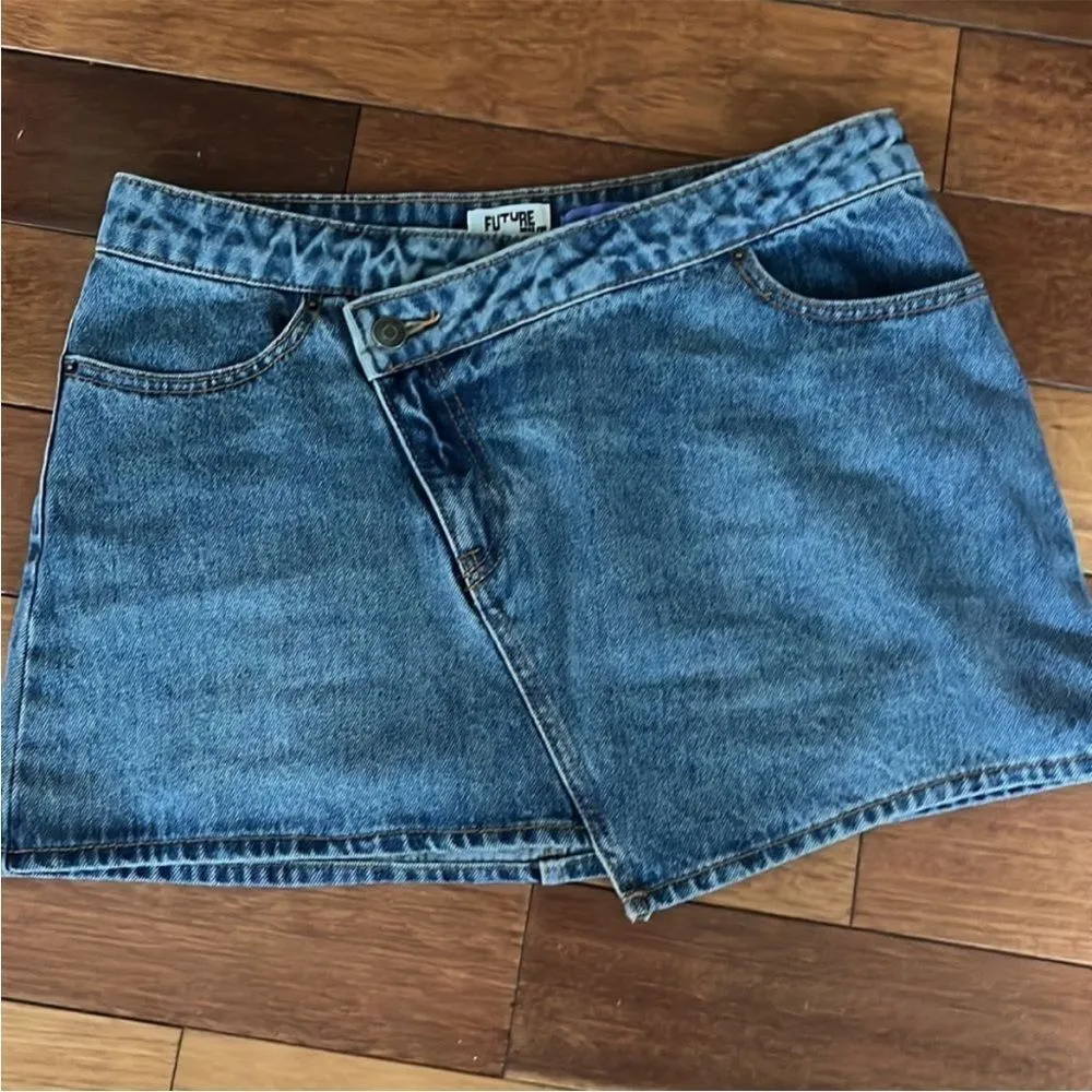 Future Collective Kahlana Barfield Brown Women's Asymmetrical Mini Jean Skirt 12 Blue - Image 3