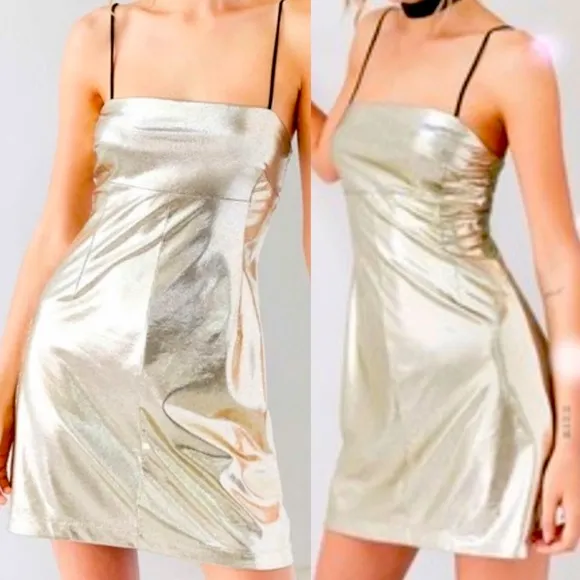 Silence + Noise Drita Metallic Mini Slip Dress M - Image 2