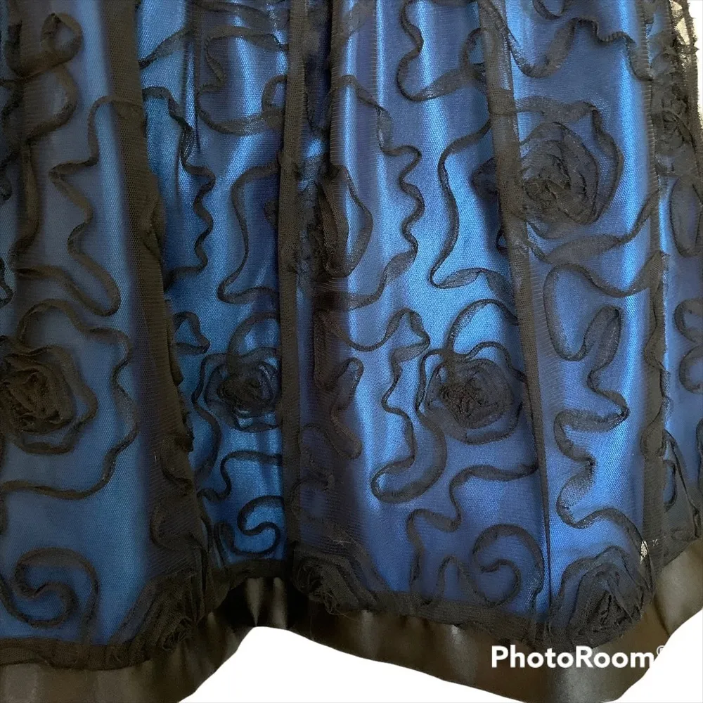 JESSICA McClintock For Gunne Sax Blue and Black Tulle Strapless Dress Si… - Image 4