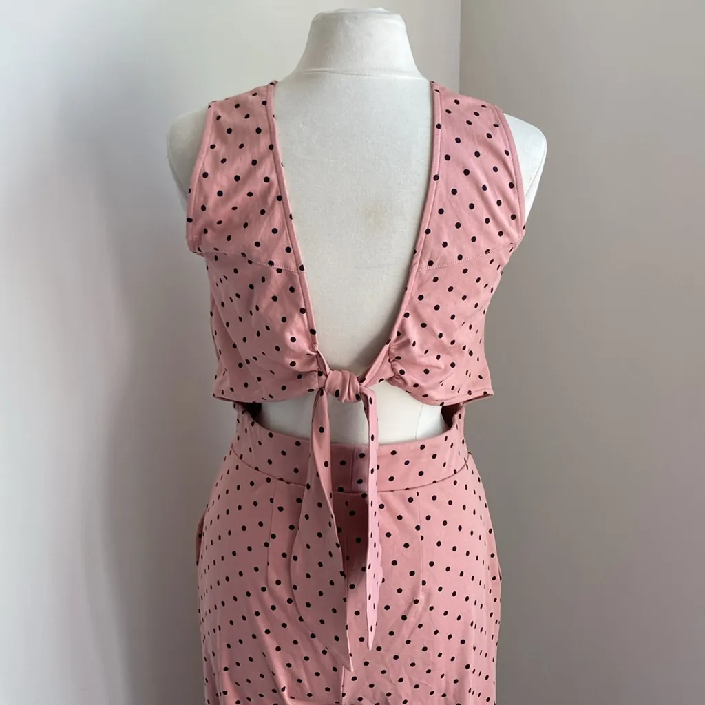 NEW YORK AND COMPANY JUMPSUIT Womens Sz Medium Pink Polka Dot Open Back - Image 7