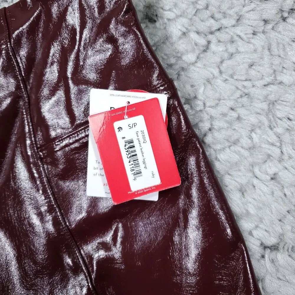 Spanx Faux Patent Leather Leggings Women’s Size Small Petite Ruby Red 20301Q - Image 5