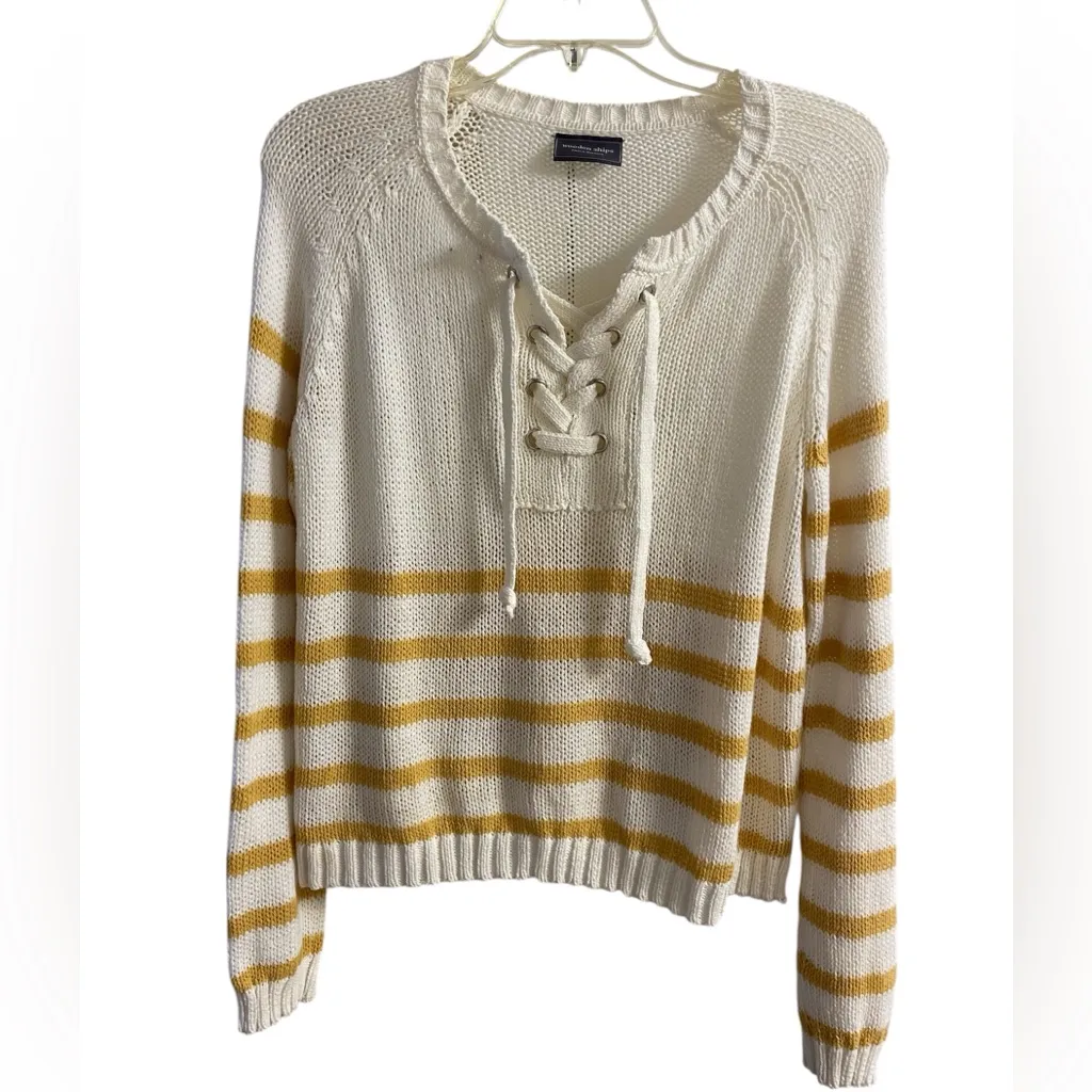 Wooden. Ships lace up striped beige sweater Medium - Image 2