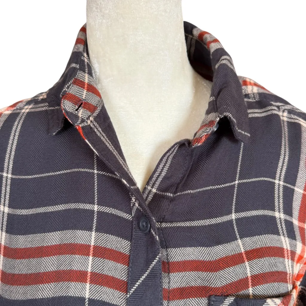 Beachlunchlounge Collection black and burnt orange plaid long sleeve shirt XS - Image 5