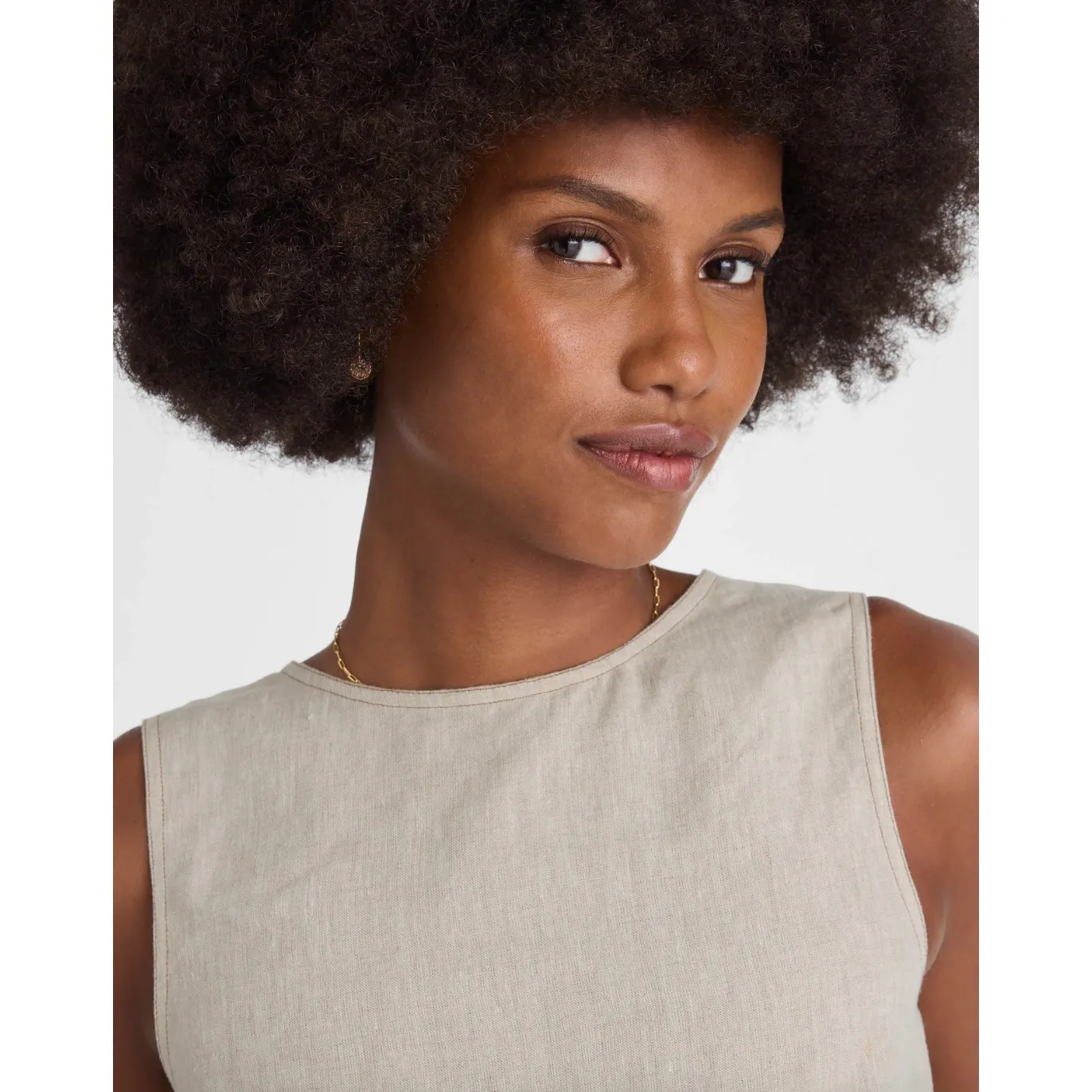 Madewell Linen Pleated Shell Top Sleeveless Minimalist Oat Beige XS NWT - Image 5