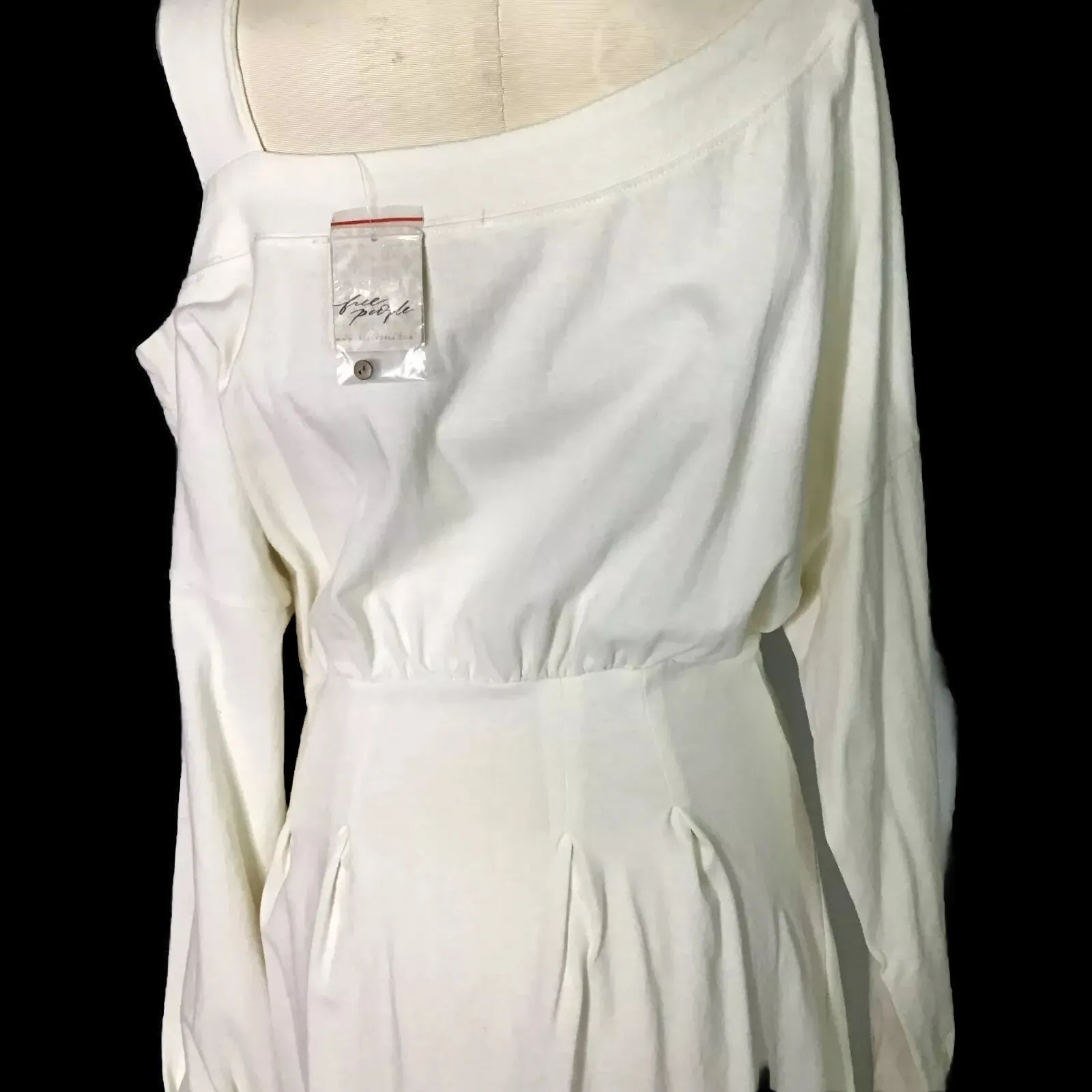 Free People Beach Ibiza Midi Long Sleeve Ivory Asymmetrical Off Shoulder Dress L - Image 4