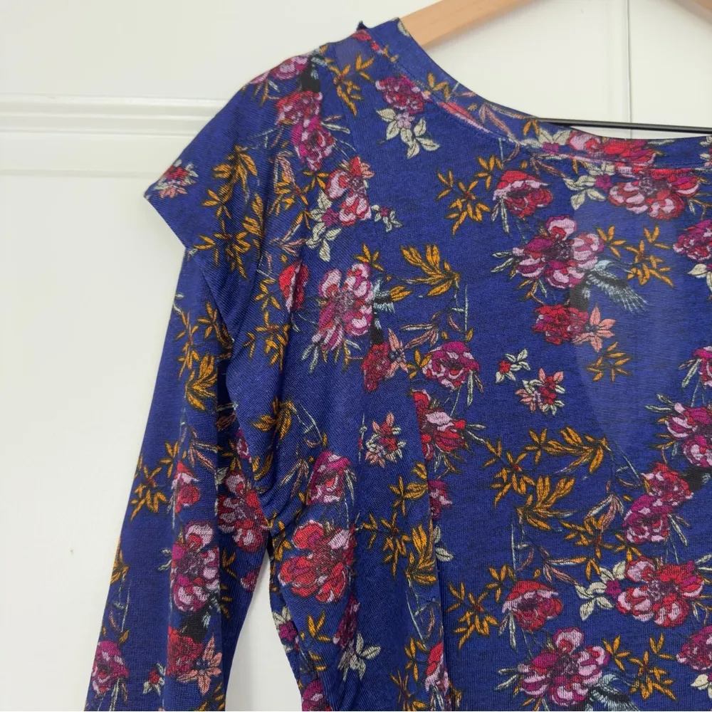 Free People Dock Street Top Ruffle Floral 3/4 Sleeve Top Button Keyhole Back XS - Image 5