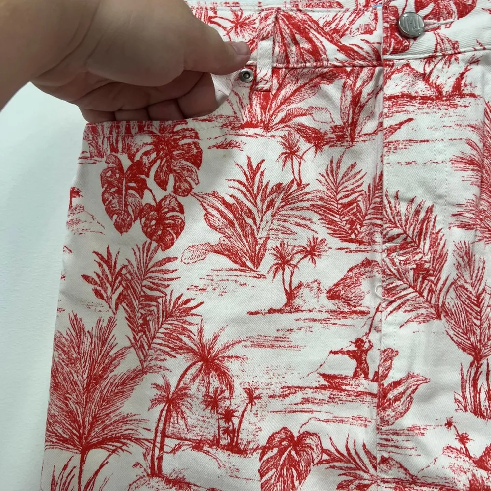 J Mclaughlin Richland Skirt 4 NWT $168 Knee Pencil Denim Heron Toile Coral White - Image 2