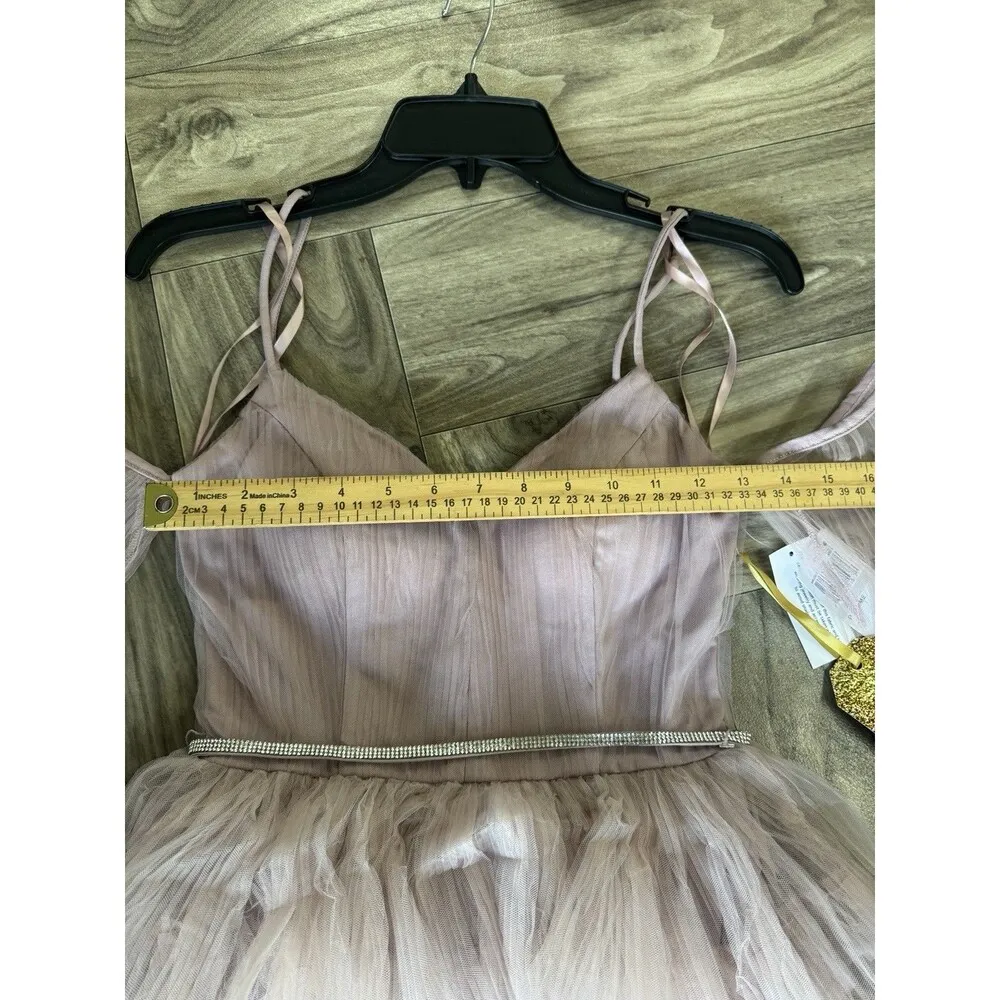 Say Yes to the Prom Juniors' Pleated Mesh Tiered Gown Dress Size 1 French Mauve - Image 6