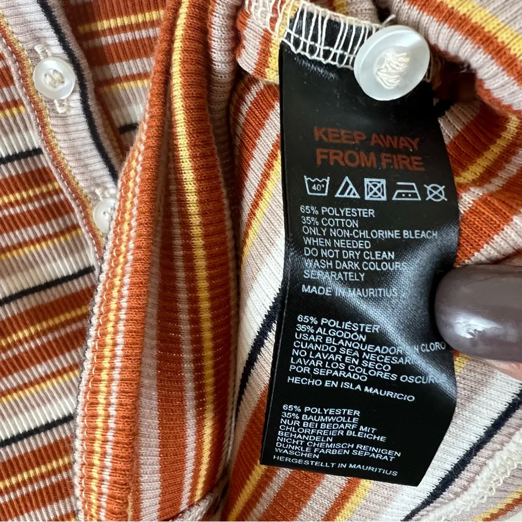 BDG Urban Outfitters Stripe Cropped Cardigan Large Orange Long Sleeve Button Front - Image 5