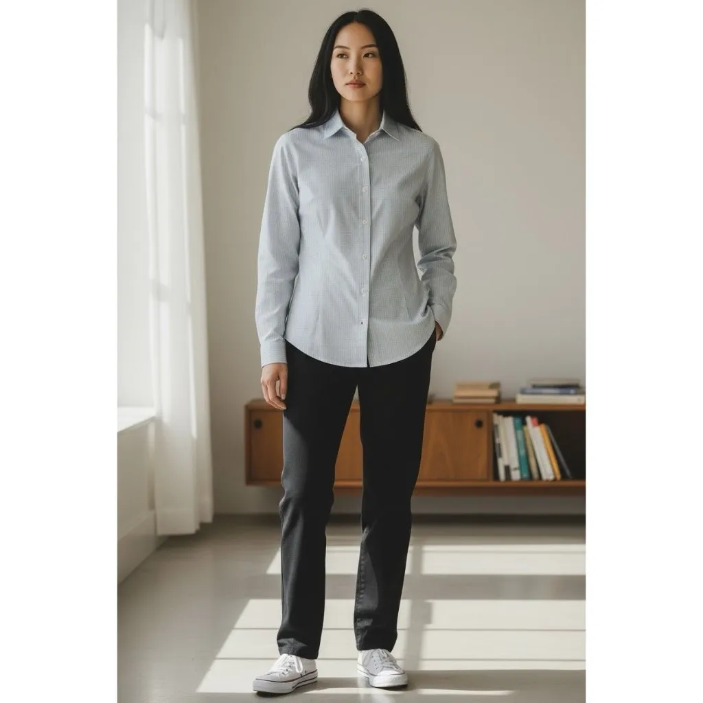 L.L.BEAN Womens Long sleeve Collared Button Up Blouse Shirt White/Blue Plaid XS White - Image 2