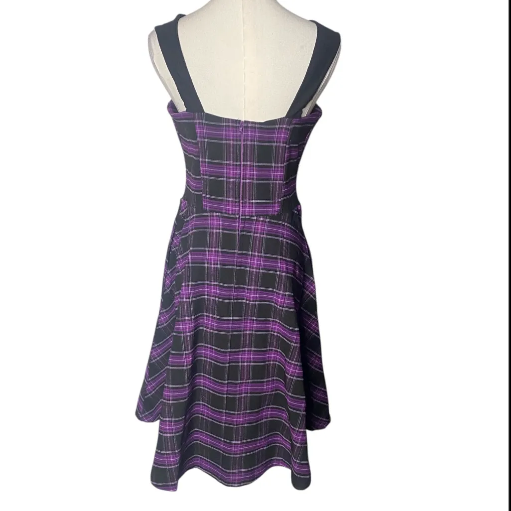 Unique Vintage M Purple Plaid Sweetheart Corset Fit & Flare Swing
Dress 6-8 - Image 7