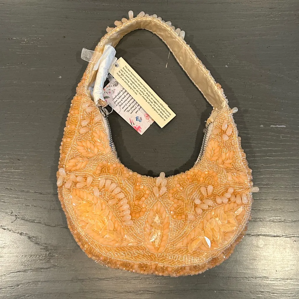 NWT Peach Orange Beaded Shoulder Bag - Image 6