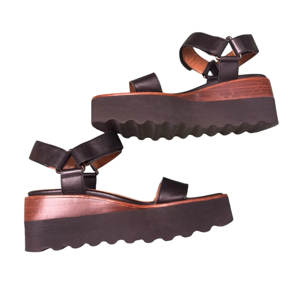 Aquatalia Black Leather Platform Wedge Sandals Size 7 Made in Italy Elevated Fit - Image 7