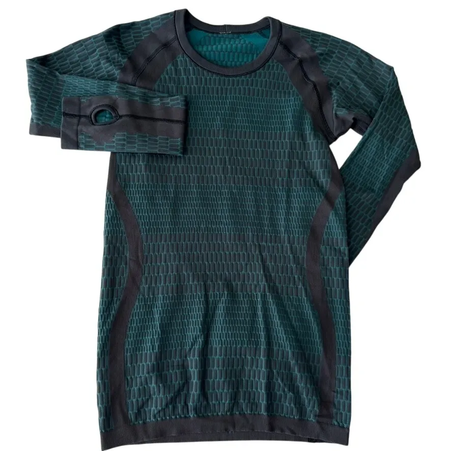 Lululemon About That Base Long Sleeve Black Forage Teal Size 6 Seamless Run Gym - Image 2