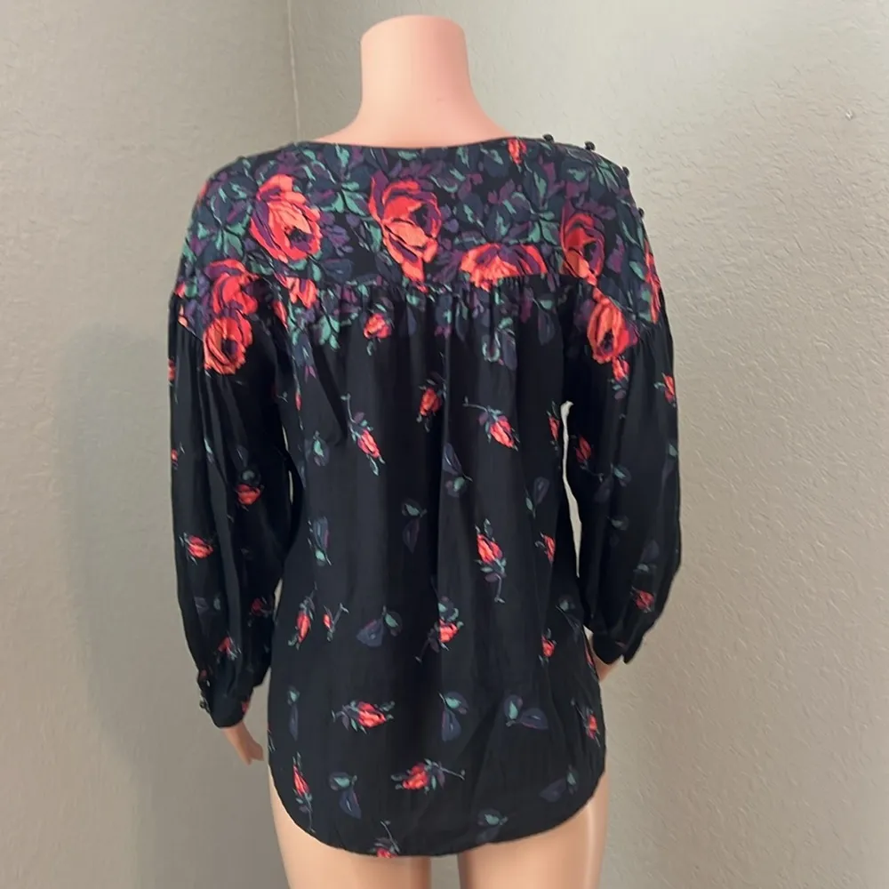 Maeve Anthropologie Linen Blend Gardenia Floral  Blouse Puff Sleeve Sz M #165 - Image 11