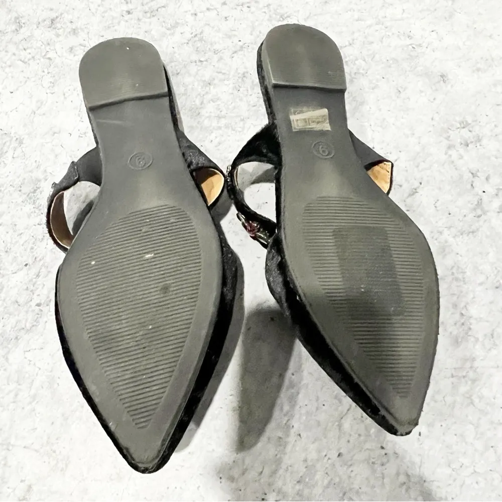 Free People Black Velvet Mules Jeweled Embellished Flats Size 9 - Image 6