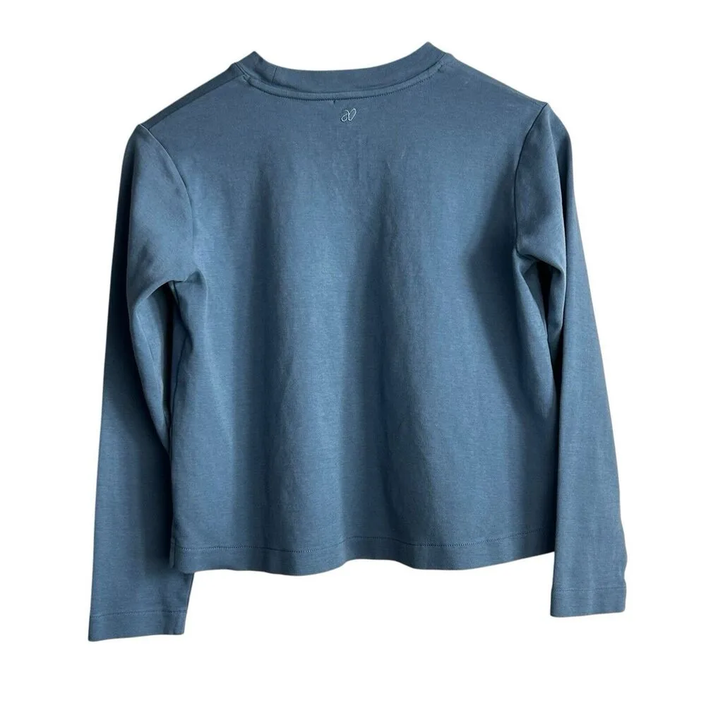 ADAY All Day Long Sleeve T-Shirt Womens Small Blue Organic Cotton Top Tee Casual - Image 3