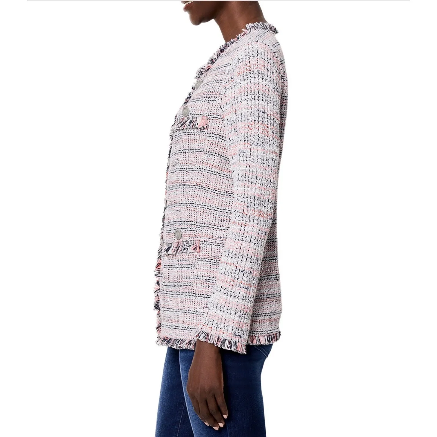 NIC+ZOE Femme Pink Multi Tweed Fringe Jacket Size Large NWT - Image 4