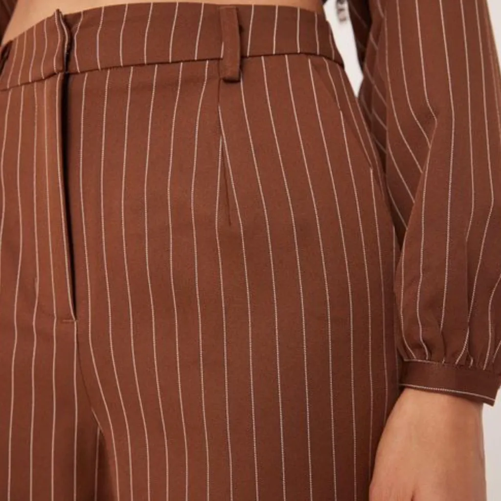 EXPRESS  Brown Pinstripe Wide-Leg Pants - Image 2