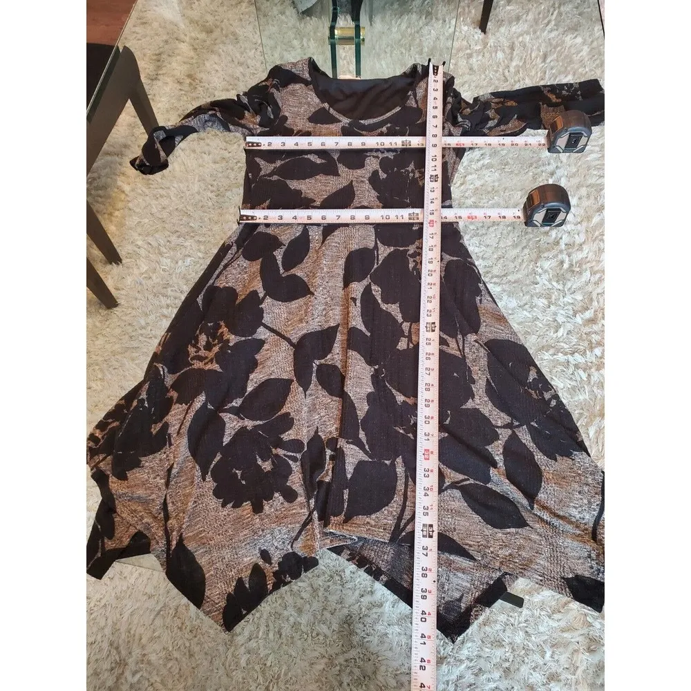 The Line of Style Women's Gray Floral Scoop Neck Long Sleeve Knee Length Dress L Size L - Image 7