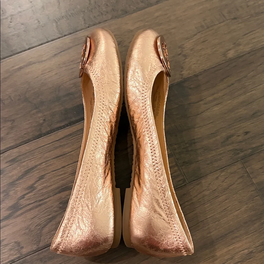 Tory Burch Rose Gold Reva Ballet Flat Sz 7.5 - Image 6