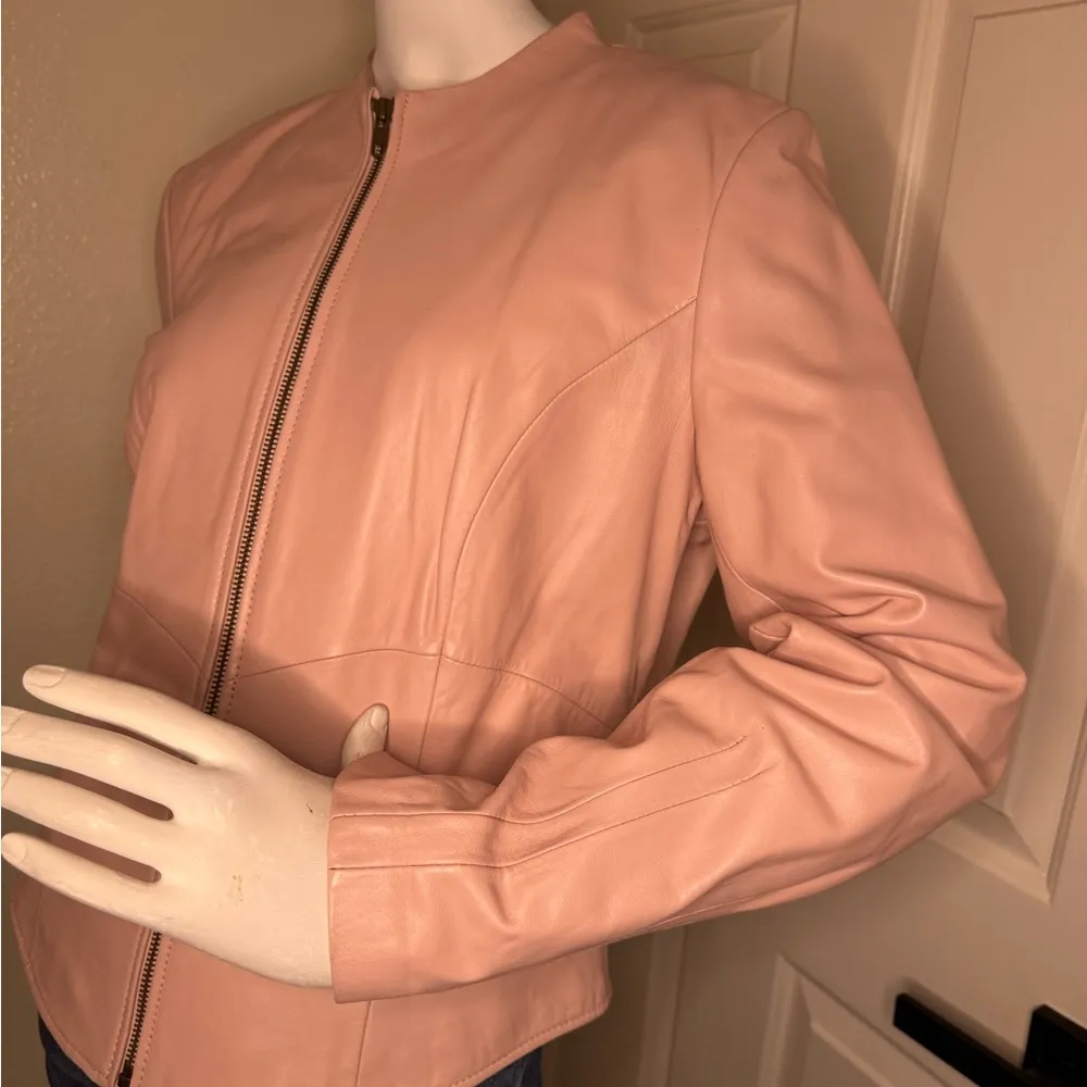 BAGATELLE Petite Light Pink Soft Genuine Leather Women's Jacket, Zip, Size 12. - Image 6