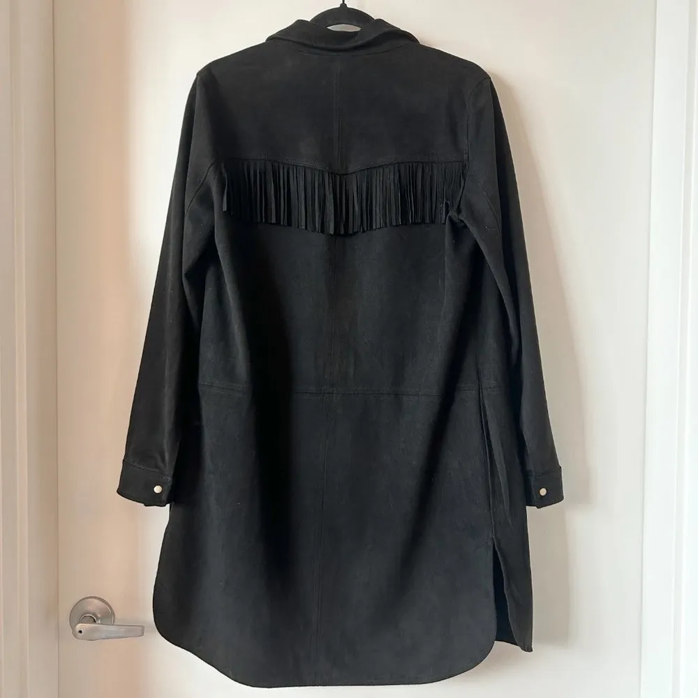 Zara Black Suede Fringe Button Down Jacket Size S - Image 6