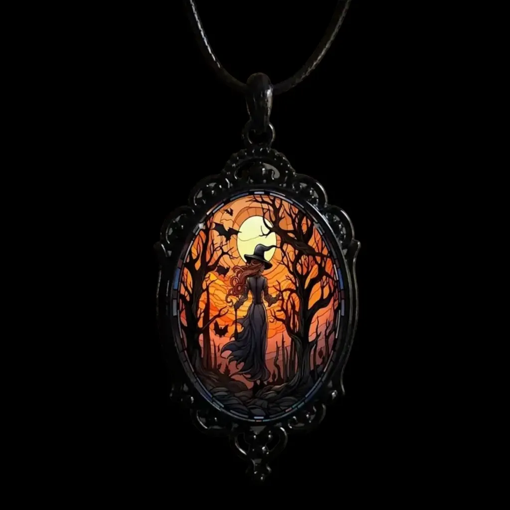 Retro Style Bat Witch Pendant Cameo Black‎ Pendant Necklace Gothic Vintage Style Black - Image 6