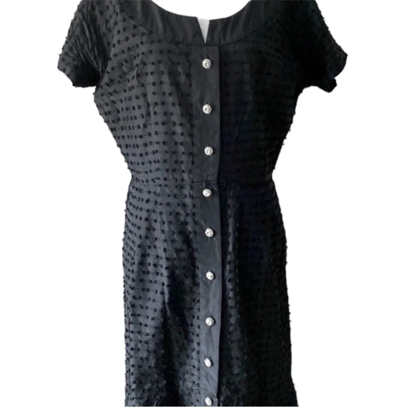 Vintage Womens Dress Large Cocktail 50s Pinup Classic Retro Formal Rockabilly Black Size M - Image 3