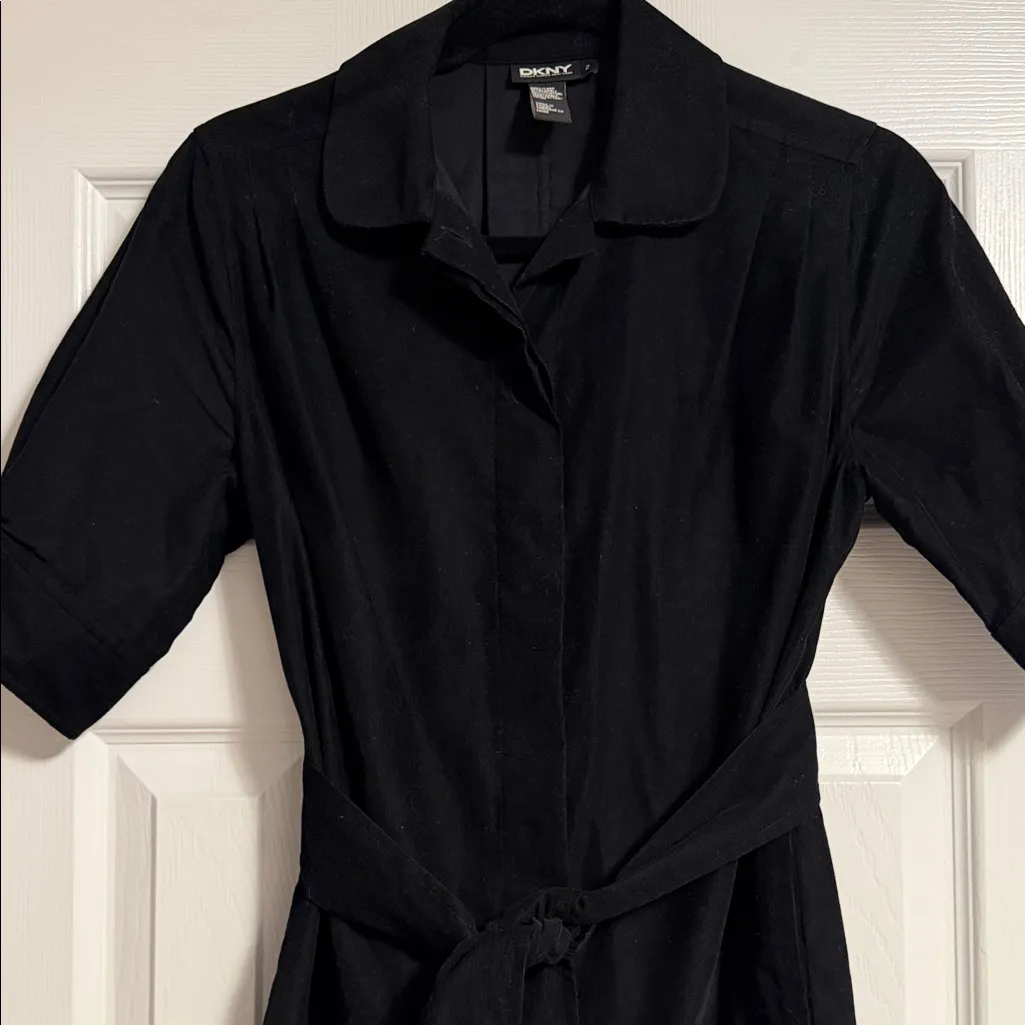 DKNY Black Corduroy Belted Shirt Button Down Dress Size 2 Short Sleeve - Image 2