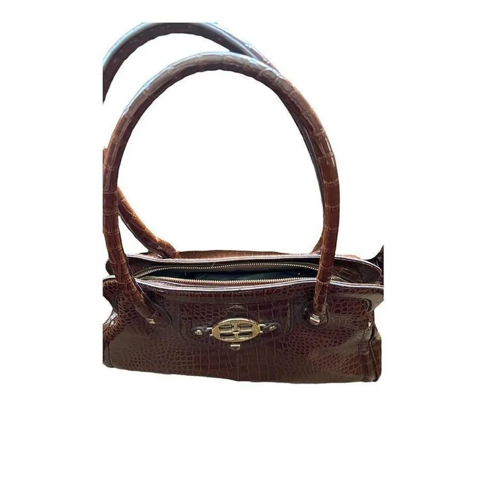 Vintage y2k Iman chocolate brown faux reptile satchel handbag - Image 3