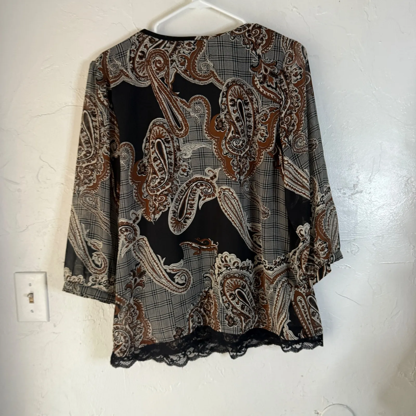 Christopher‎ & Banks Y2k Paisley Sheer Blouse L 3/4 Lace Boho Grunge Western - Image 6