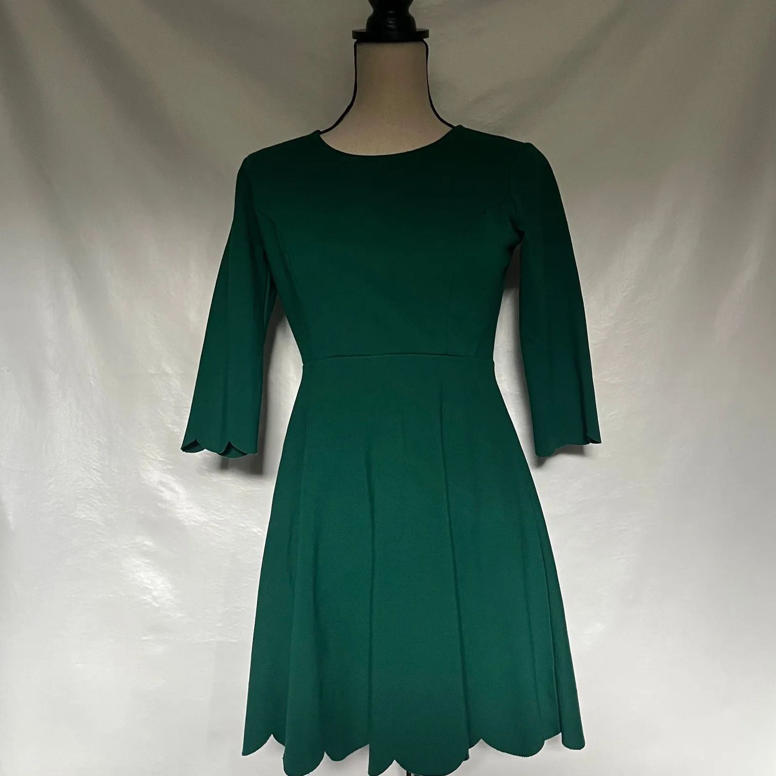 Lulus Fit Flare Dress Sz Med Coquette Preppy Holiday Emerald Green Scallop Hem - Image 14