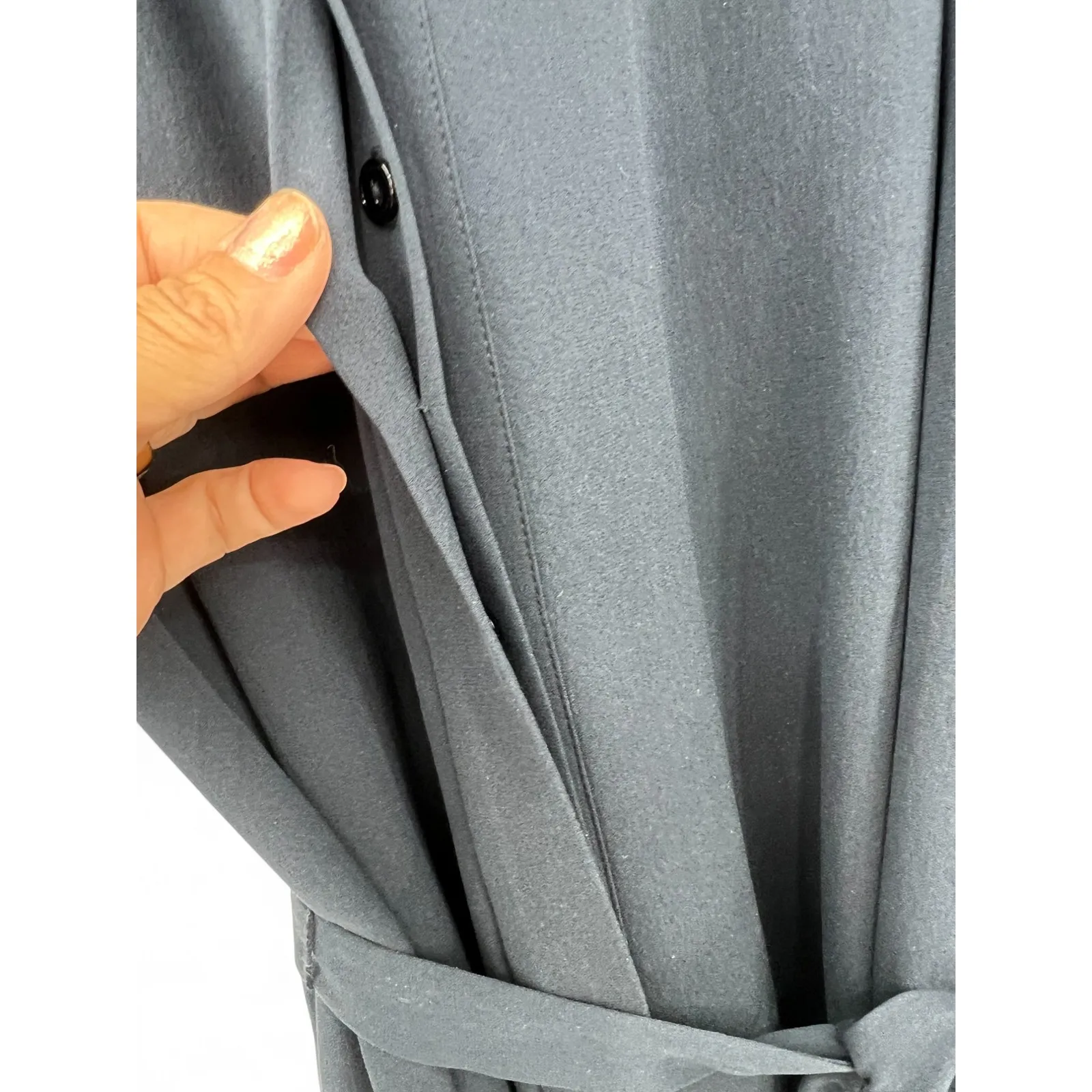 VINCE. | XS | Split Neck Belted Dress Shirt Dress Silk Navy Womens Knee Length - Image 5